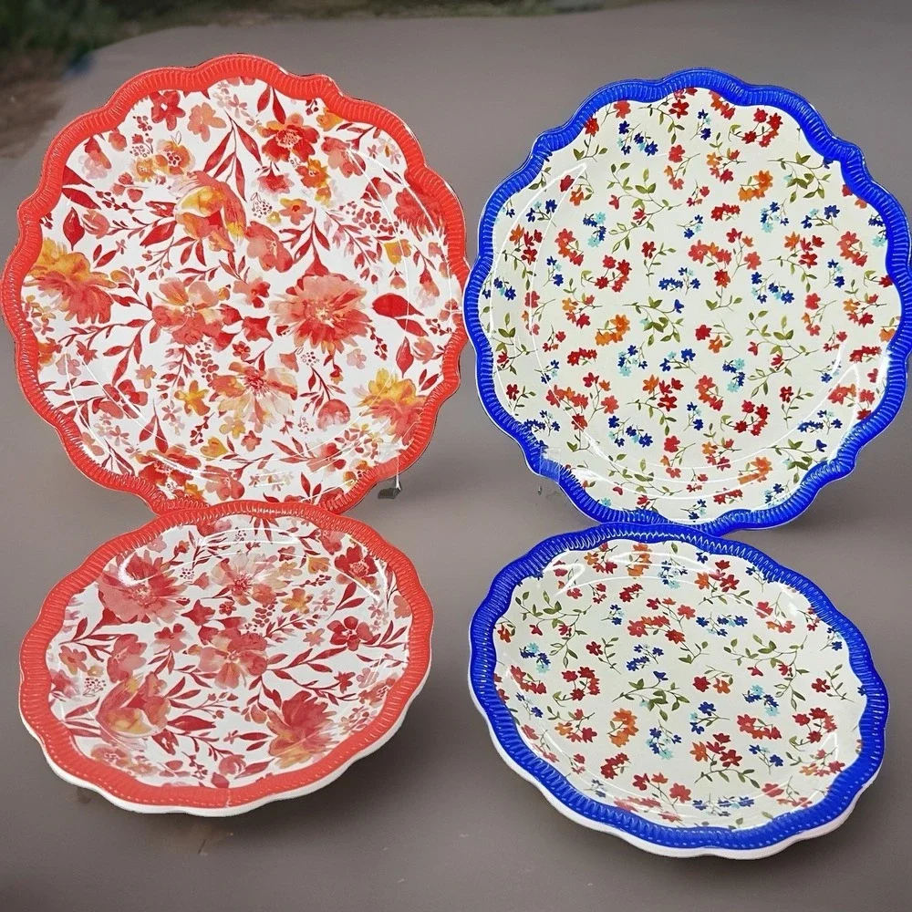4-Pioneer Woman Melamine Dinner & Appetizer Dessert PlatesDitsy painterly 8